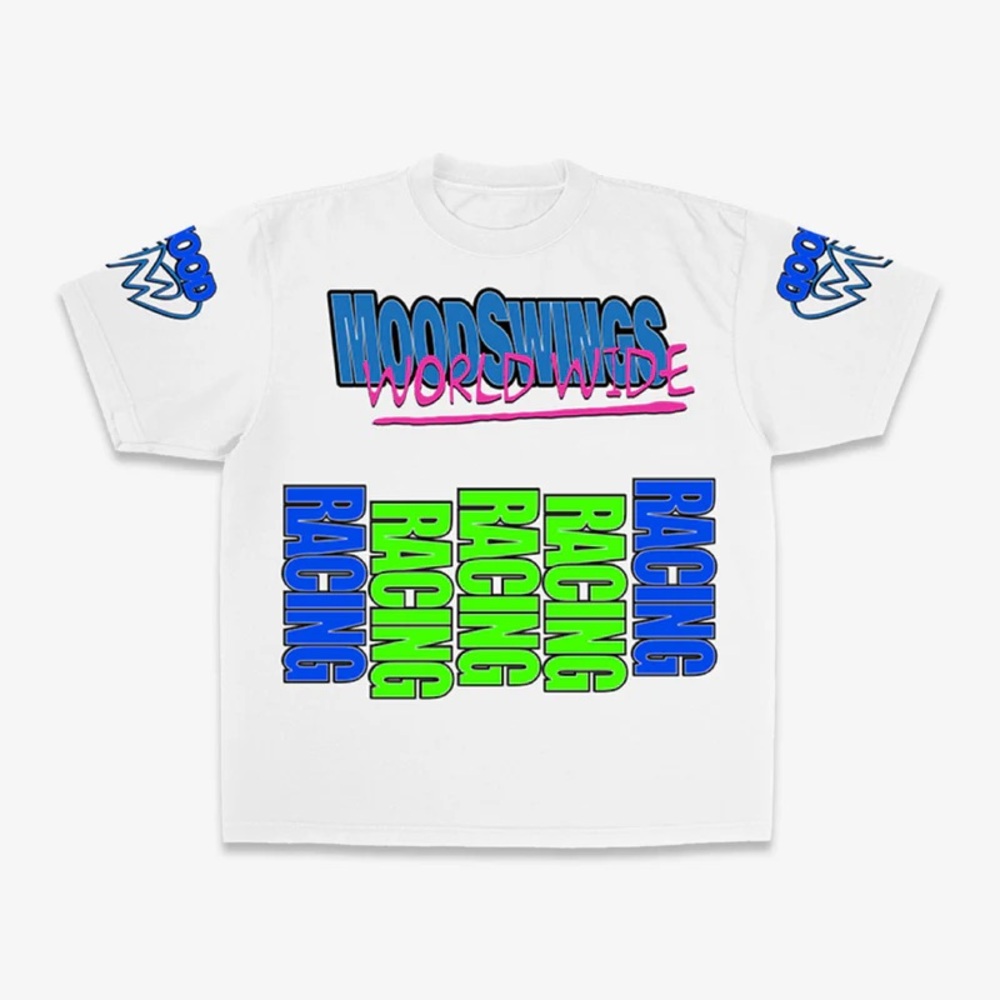 Mood Swings Moto Racing Tee Neon White Size Large NWT